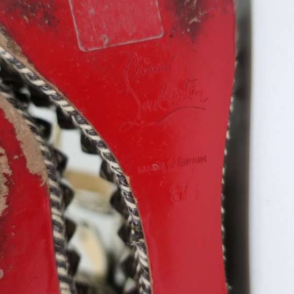 CHRISTIAN LOUBOUTIN CATACLOU STUDDED SNAKE PRINT ESPADRILLE WEDGES SIZE 37 - Picture 11 of 11